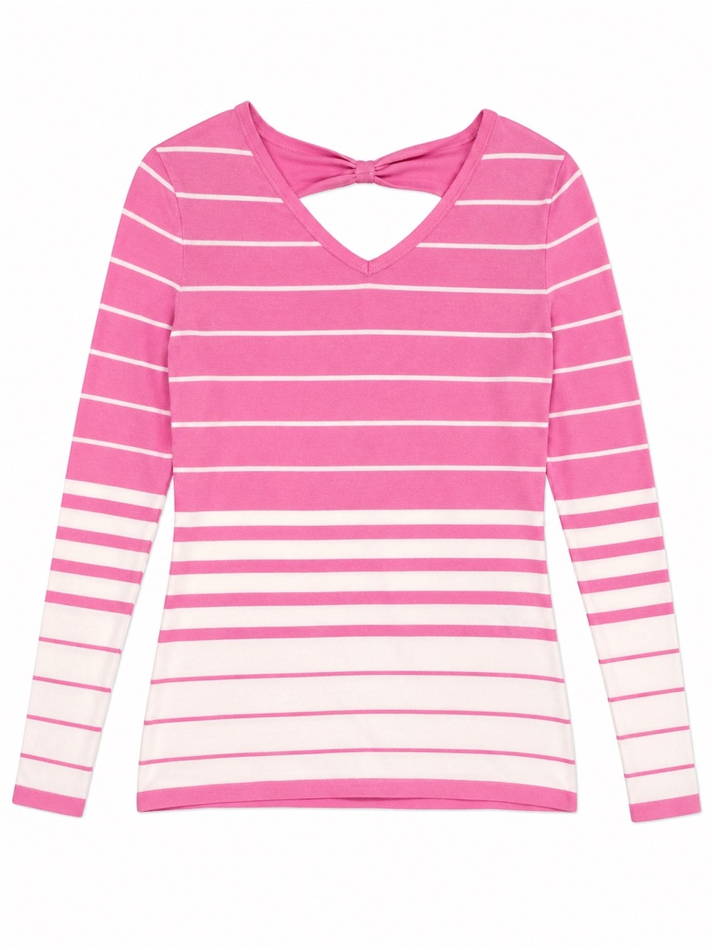 VENUS Pink and White Striped V-Neck Long Sleeve Top